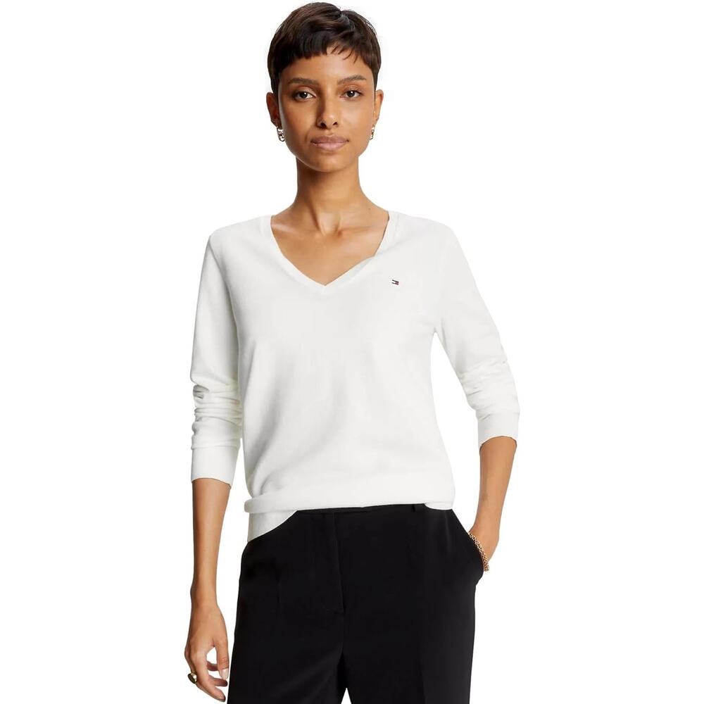 Tommy Hilfiger Women's Regular Fit, V-Neck Sweater,  MilkyWay, Size L